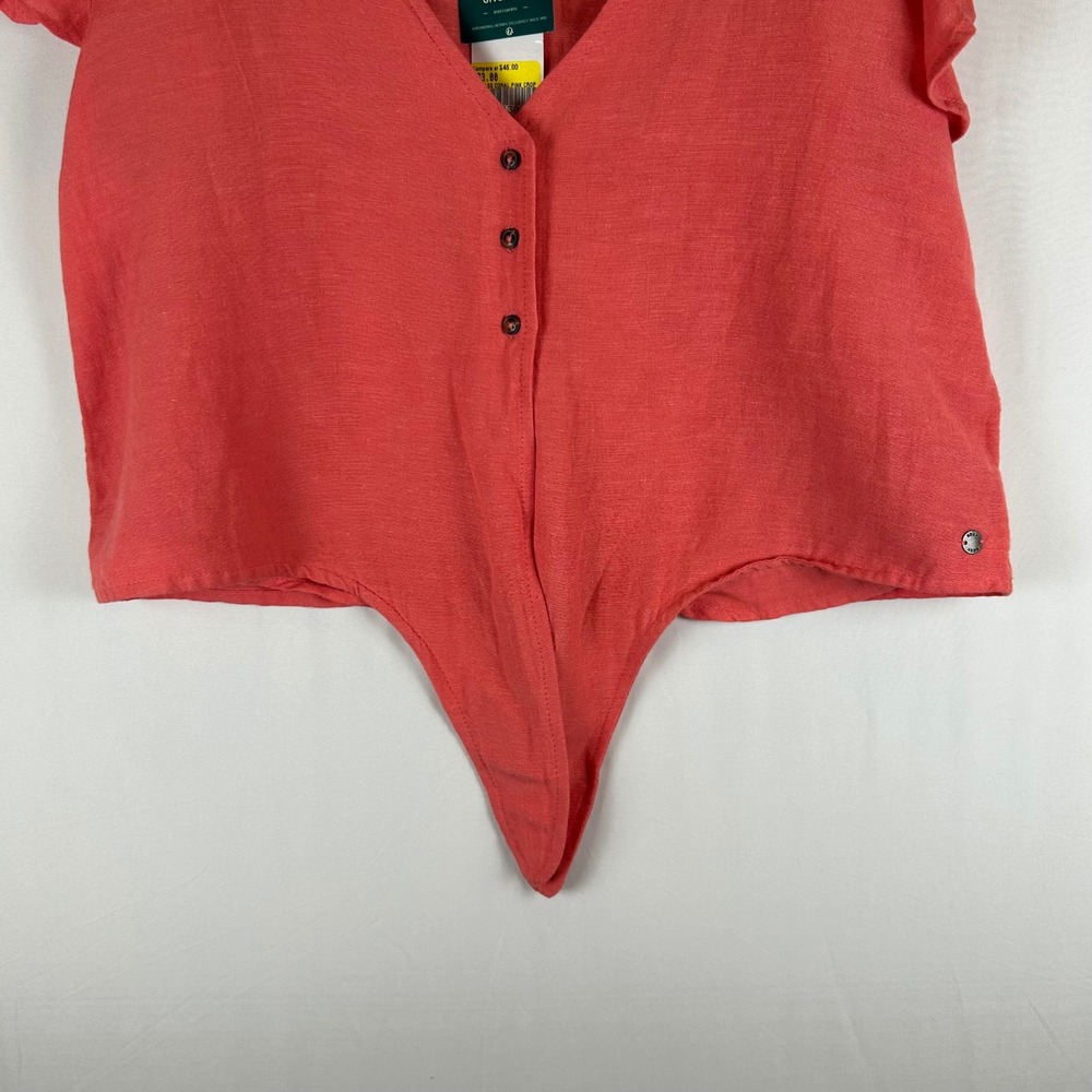 NWT Roxy Women's XL Sweeter Than This Button Up Tie Front Ruffle Sleeve Top - Picture 13 of 15